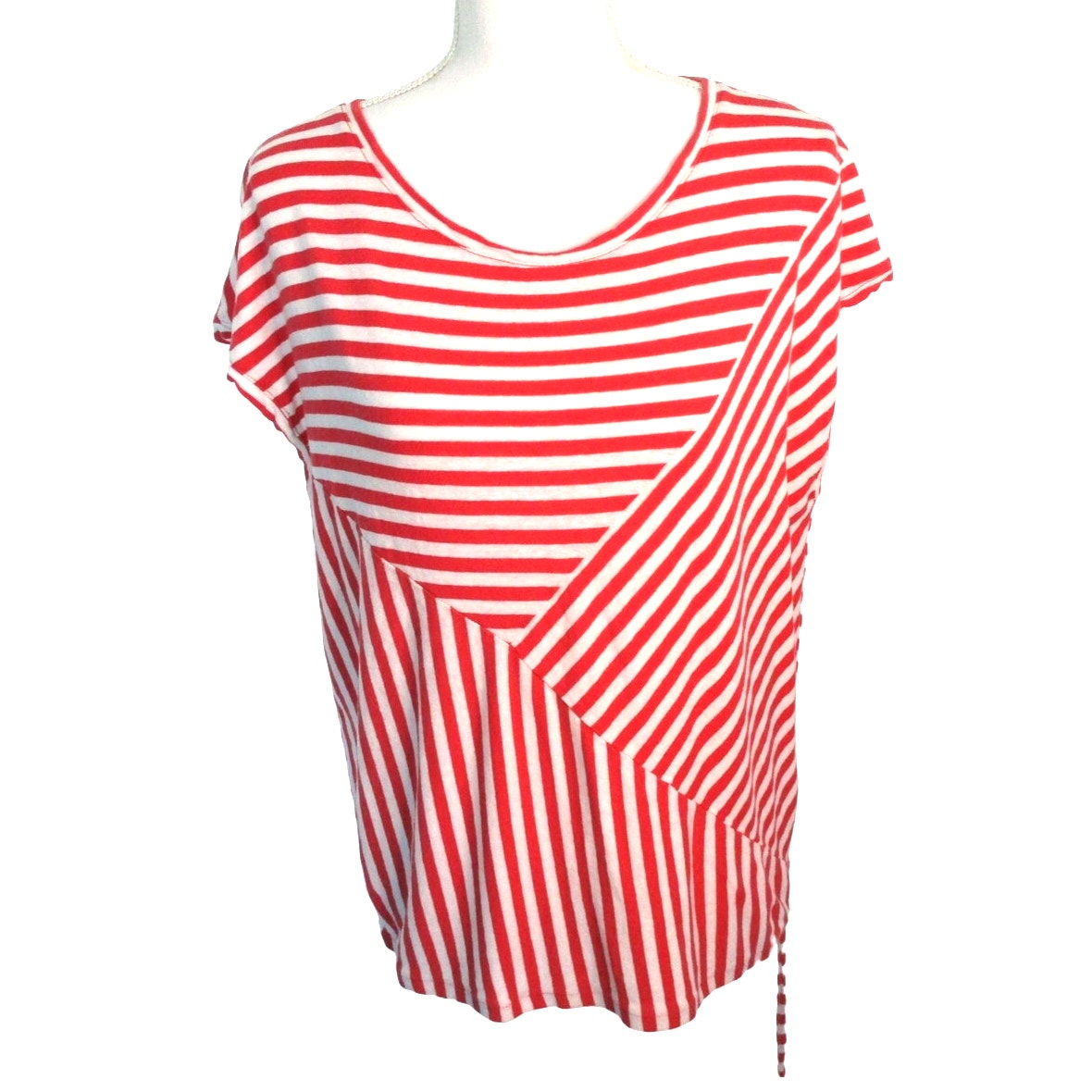 Chico's Women's Red & White Striped Cap Sleeve Knit Shirt Size Xl